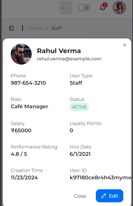 Mobile app view